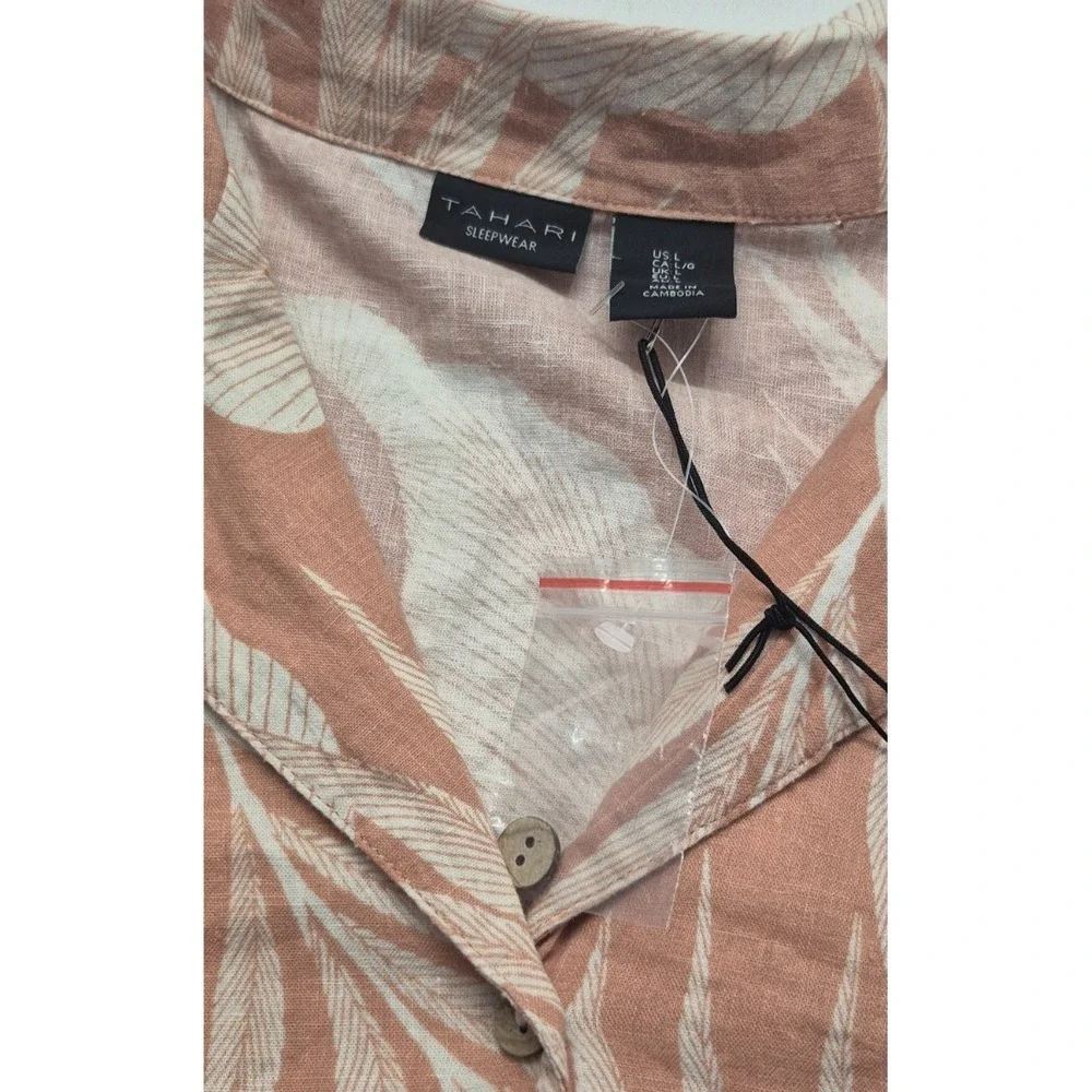 NWT Tahari Sleepwear women's‎ peach tropical print pajama top LG linen blend